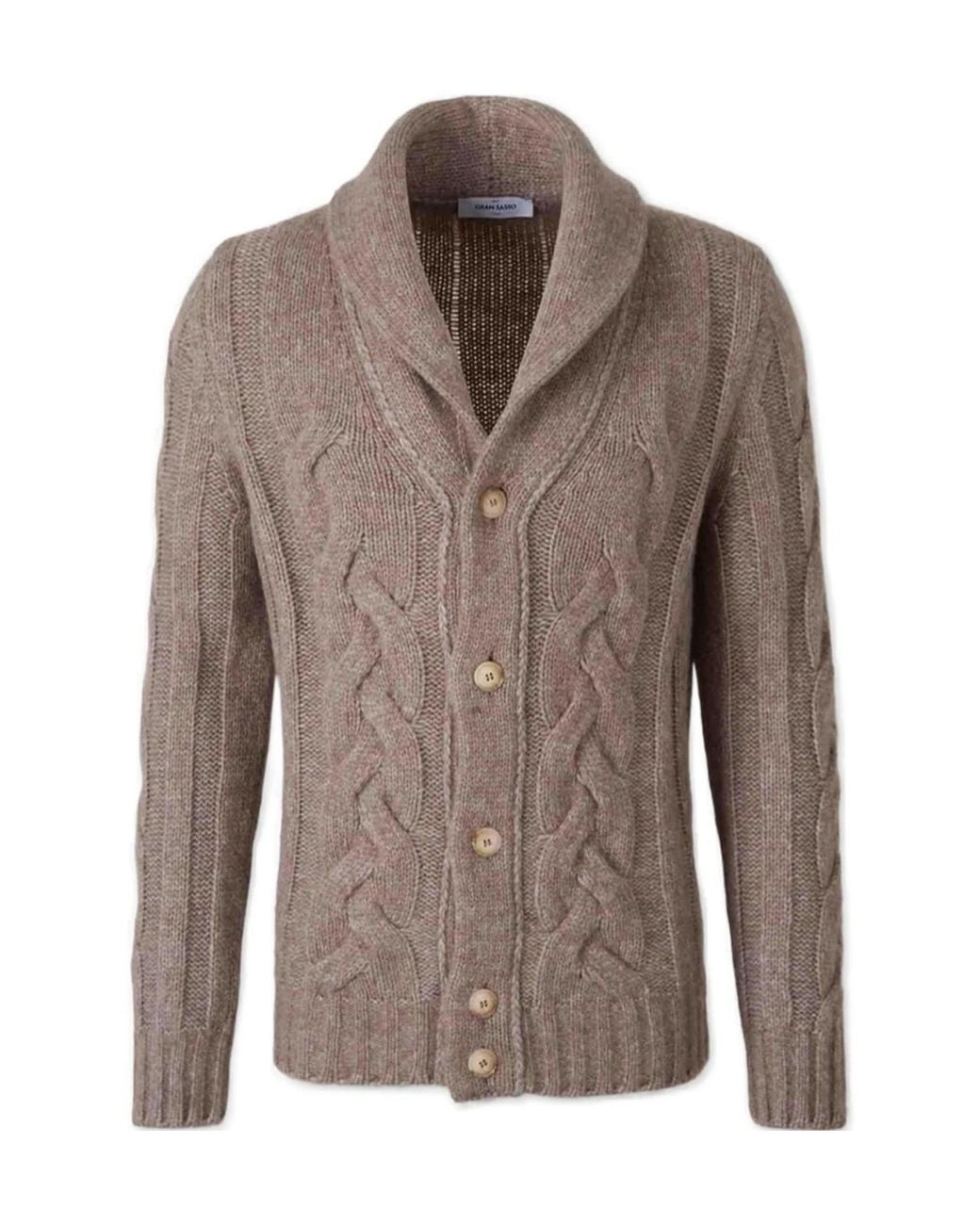 Gran Sasso Brown Cable-Knit Button-Up Cardigan for men