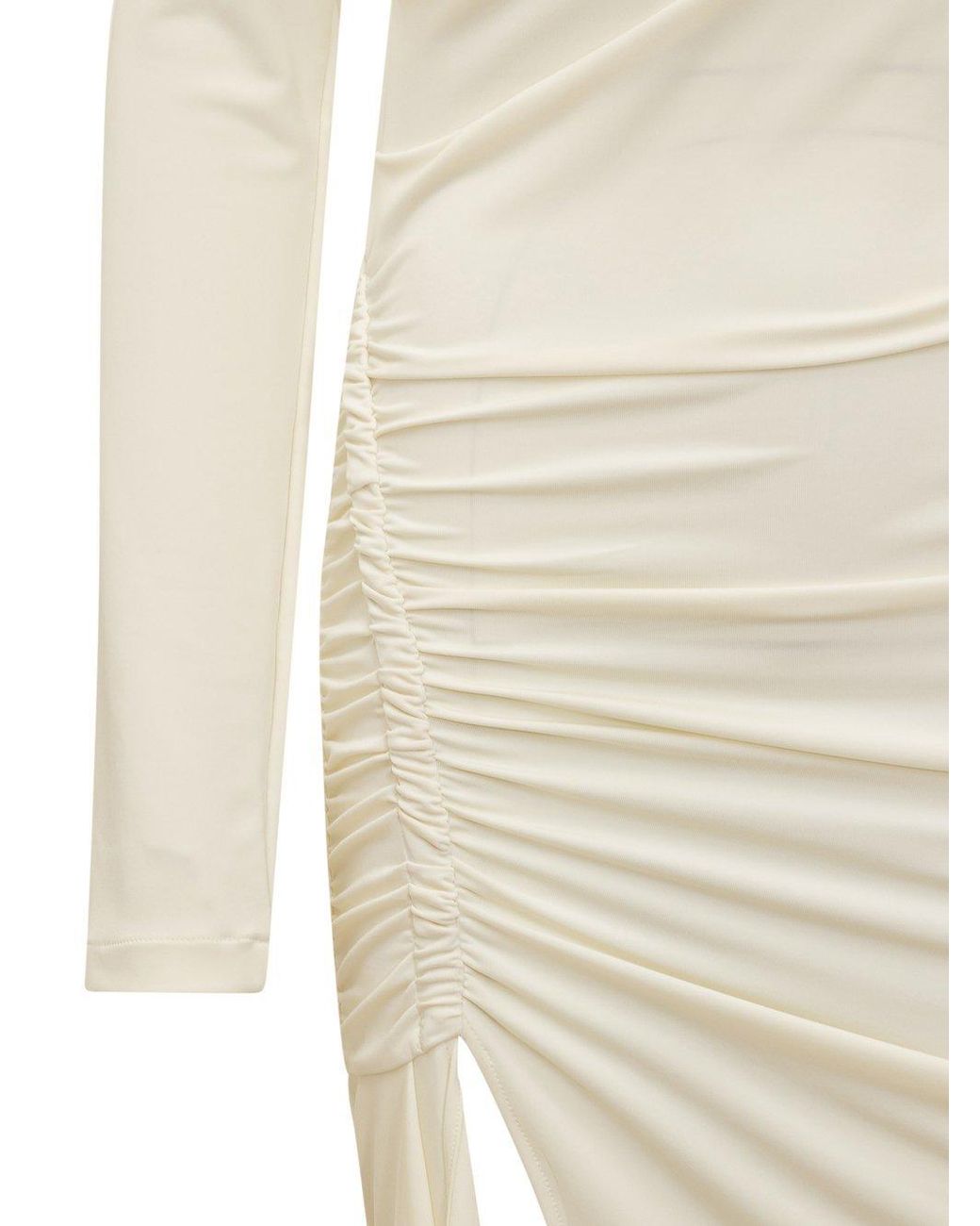 Off-White c/o Virgil Abloh White Asymmetric Ruched Long-Sleeved Mini Dress