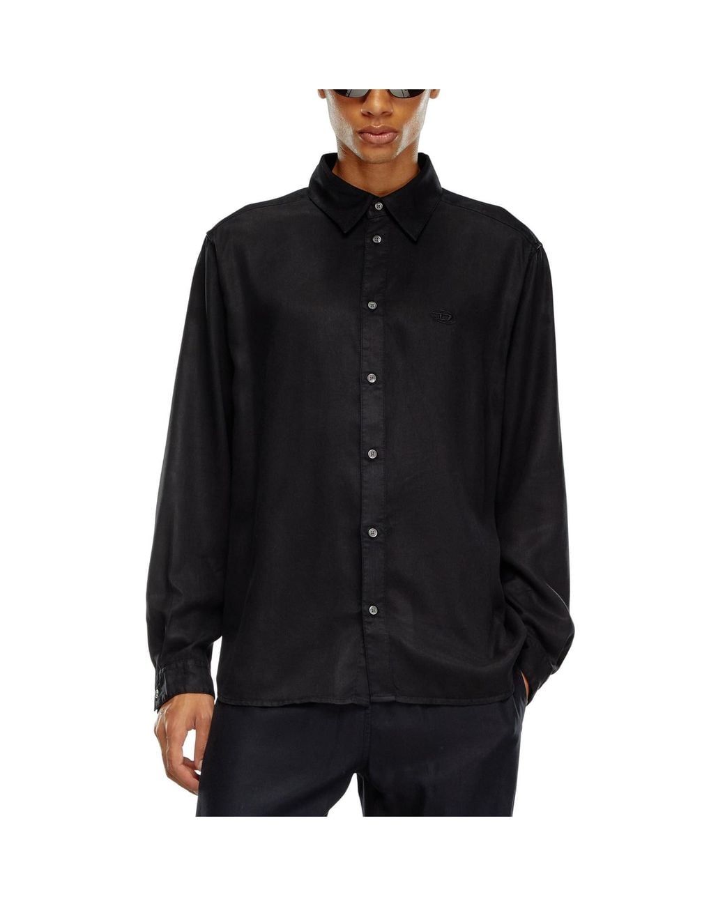 DIESEL Black S-Simply-C Logo Embroidered Fluid Shirt for men