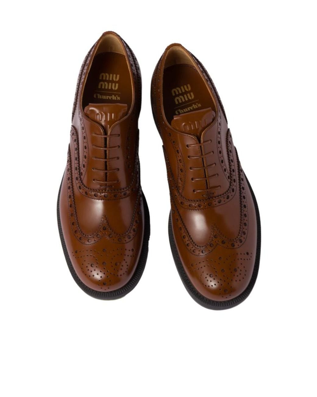Miu Miu Brown Church's X Brushed Leather Oxford Brogue Shoes