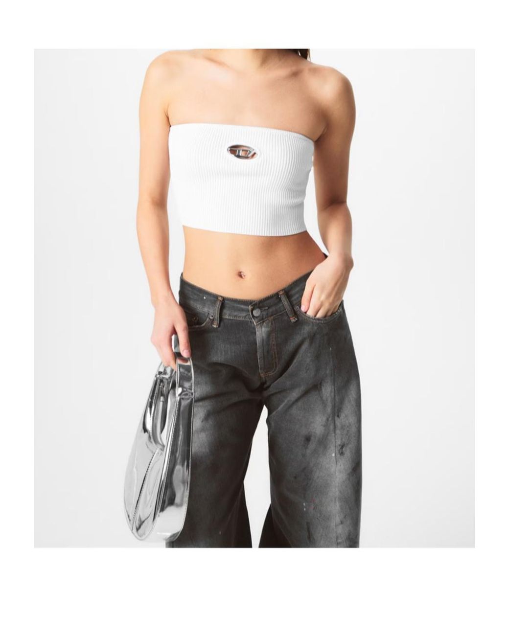 DIESEL White Short Strapless Top
