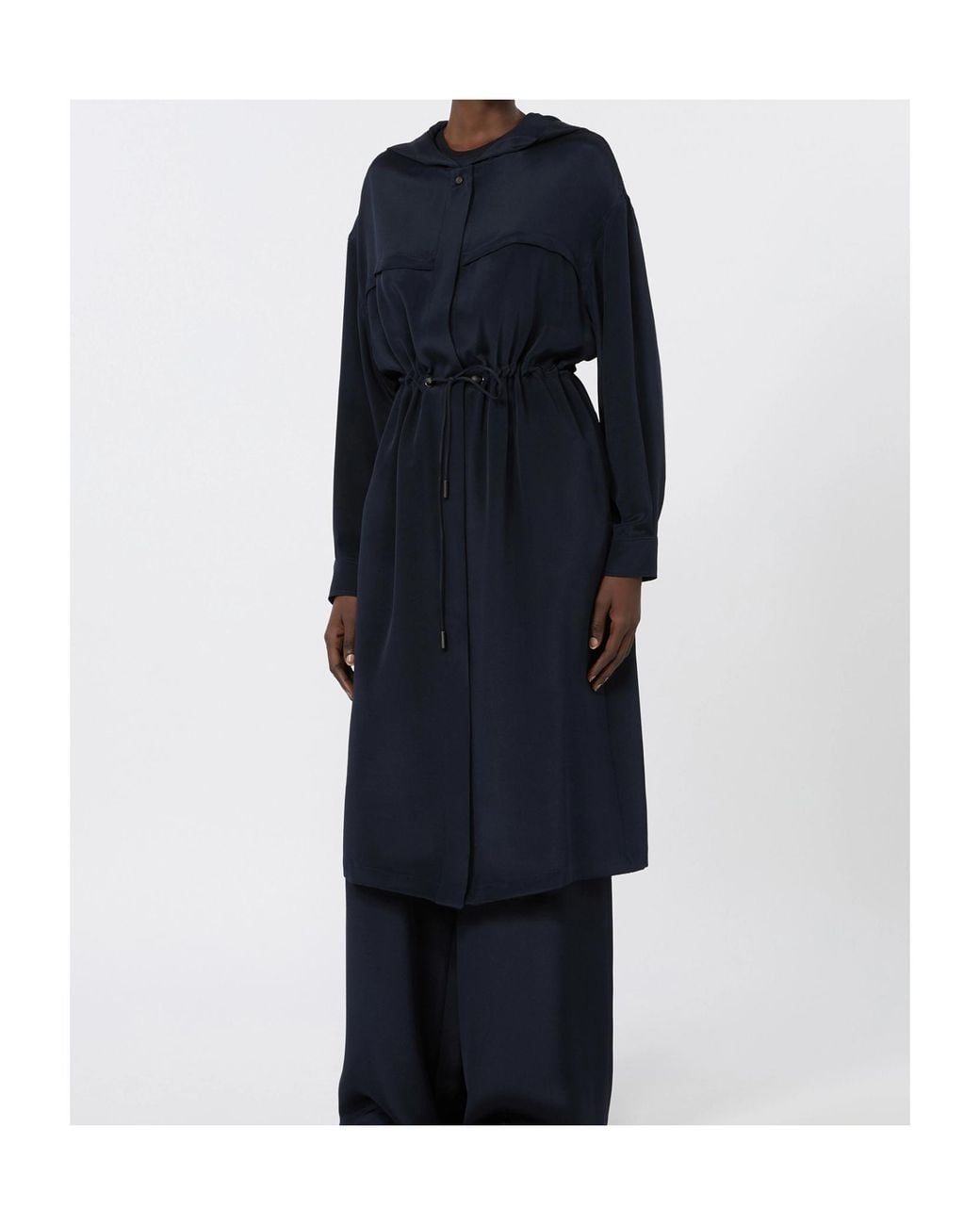 Max Mara Blue Silk Crepe De Chine Overcoat