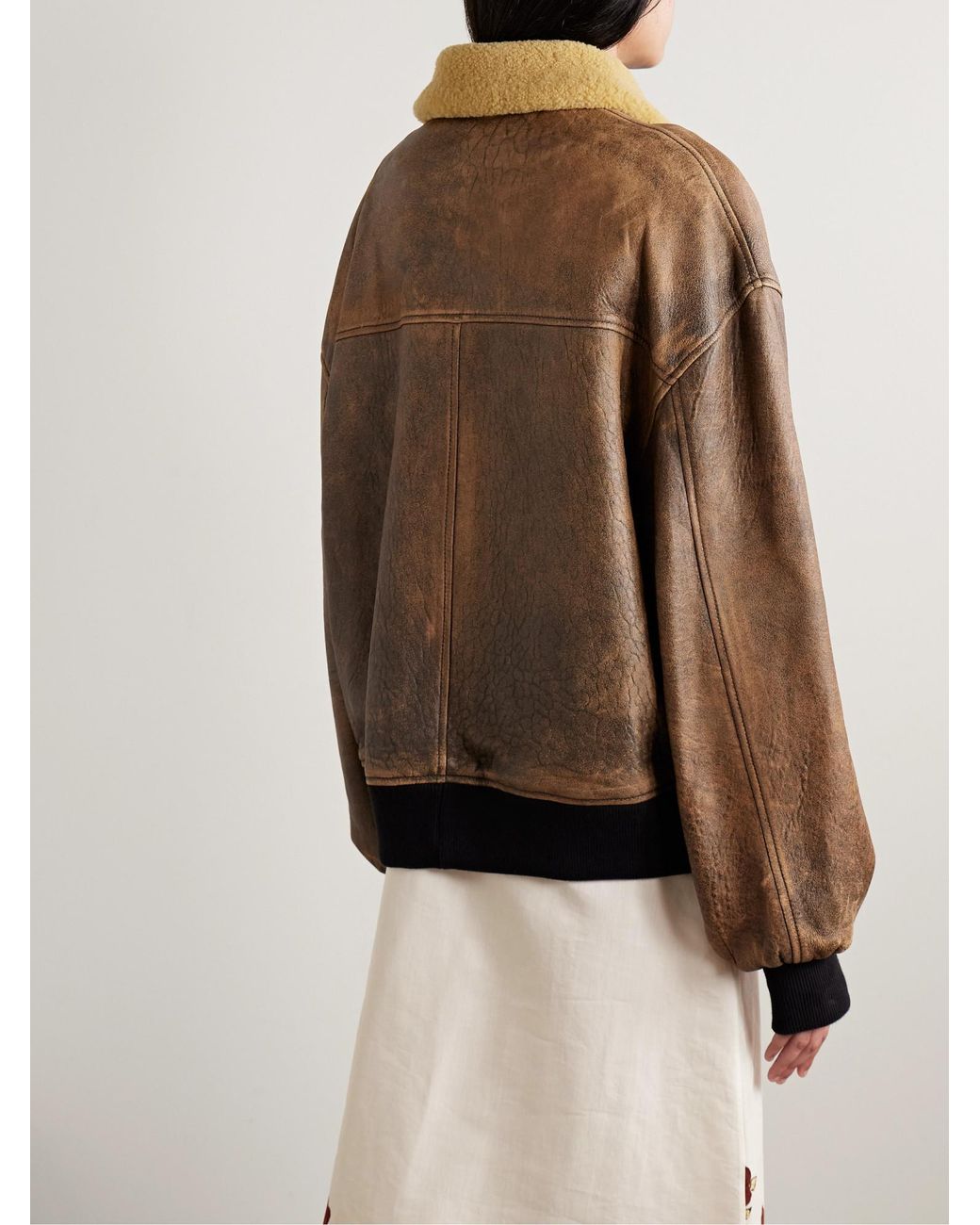 Khaite Brown Shearling-Trimmed Leather Jacket