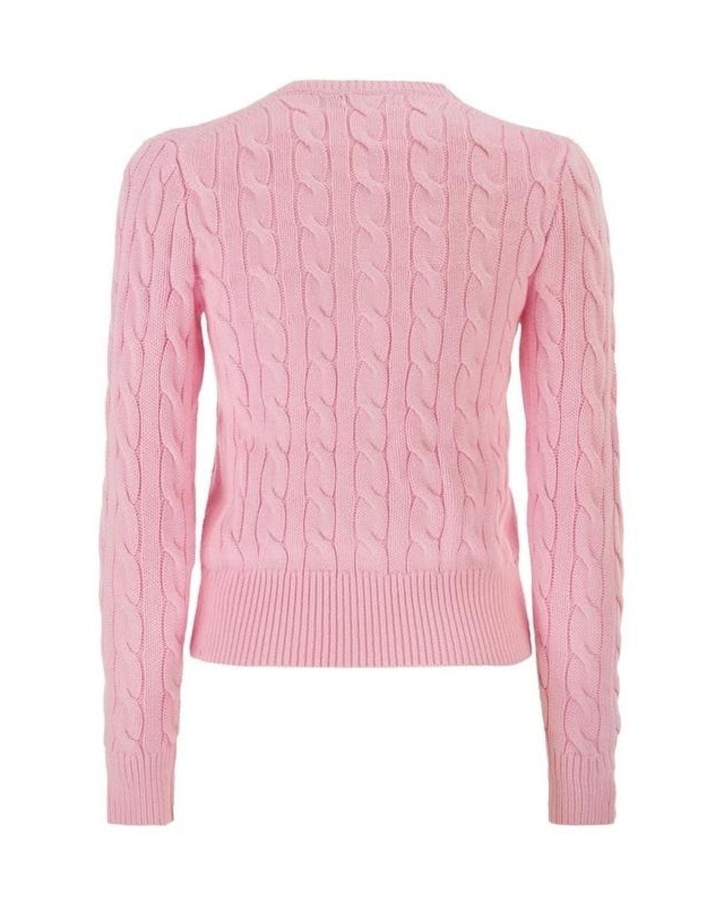 Polo Ralph Lauren Pink Cable-Knit Cotton Crewneck Cardigan