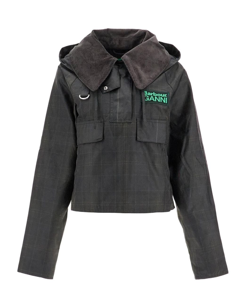 Barbour Black X Ganni Tartan Waxed Anorak