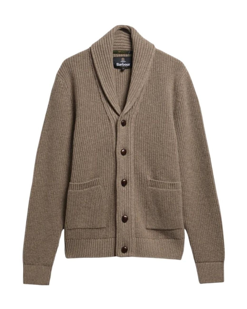 Barbour Brown Shawl-Collar Elbow-Patch Cardigan for men