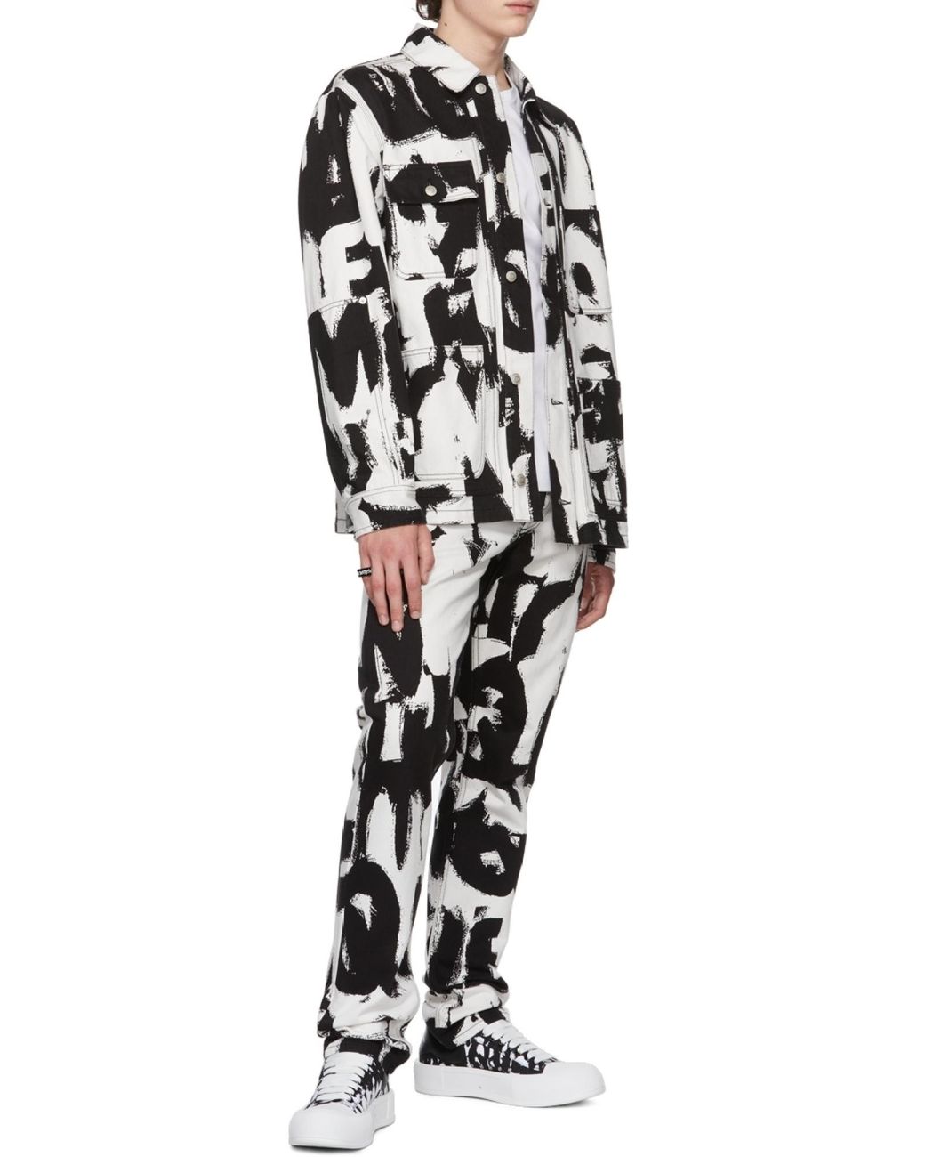 Alexander McQueen Black Text Print Denim Jacket for men