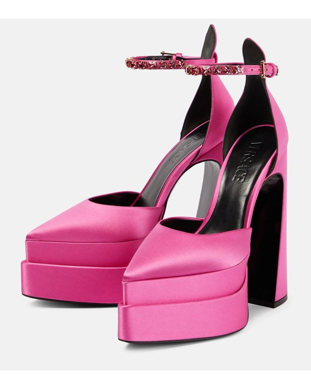 Versace Pink Aevitas Pointy Satin Platform Pumps