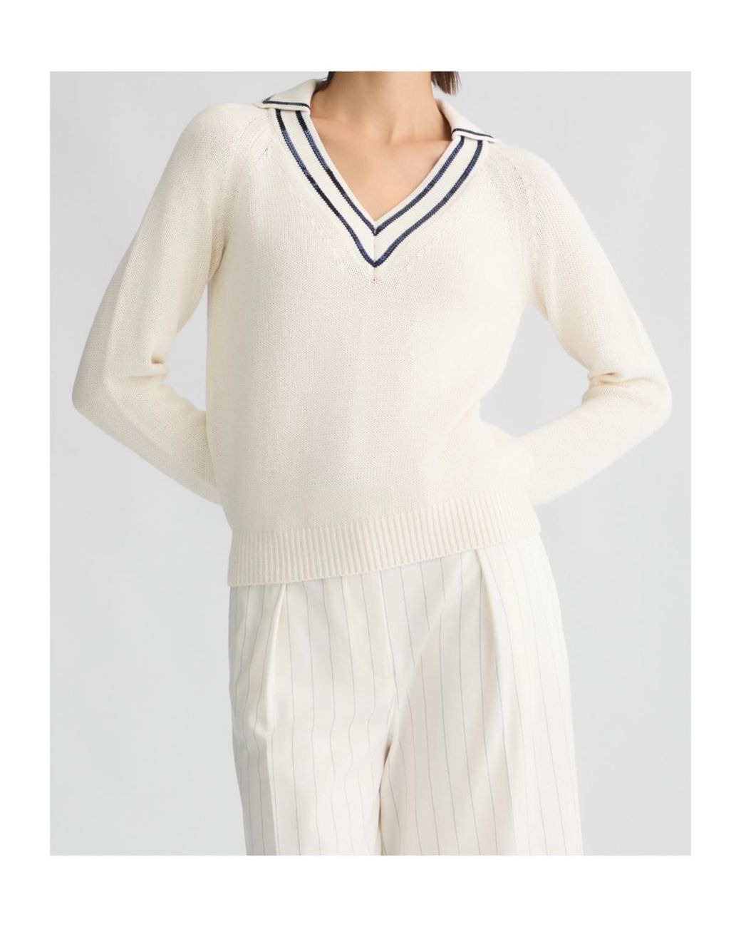 Liu Jo White V-Neck Jumper