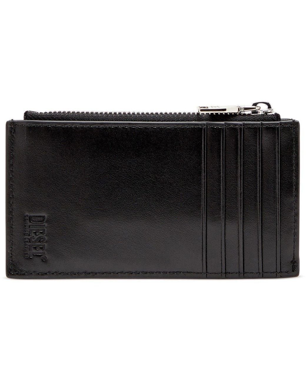 DIESEL Black Smooth Leather Zip Card Holder