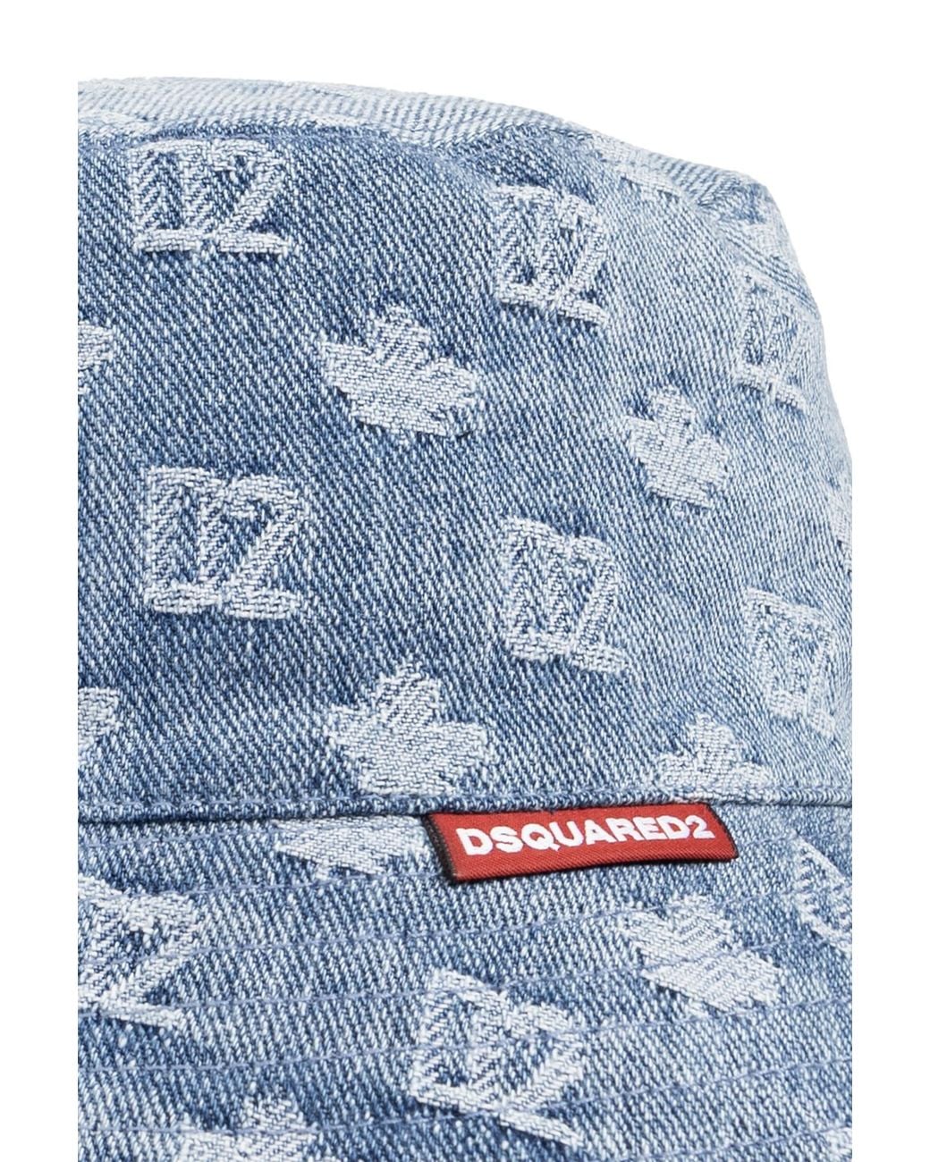 DSquared² Blue Monogram Logo Patch Bucket Hat for men