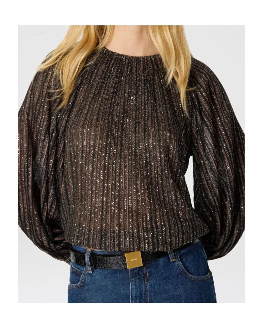 Missoni Brown Relaxed Fit Sequin-Striped Top