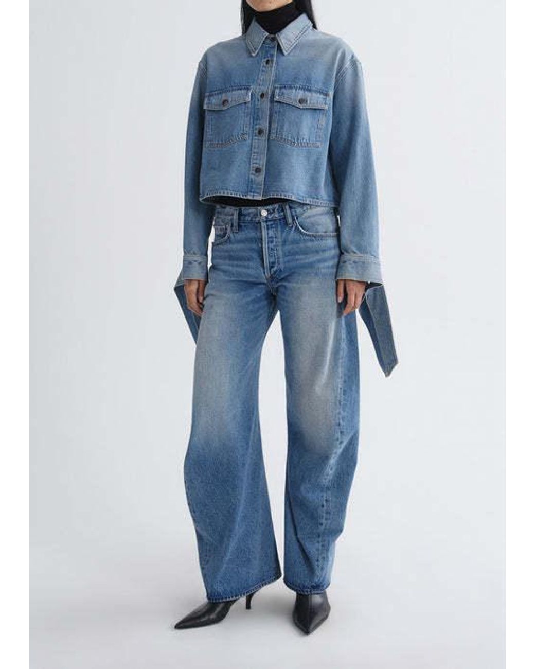 Agolde Blue Cropped Denim Shirt Jacket