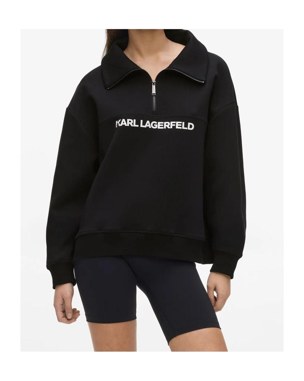 Karl Lagerfeld Blue Logo-Print Quarter-Zip Sweater