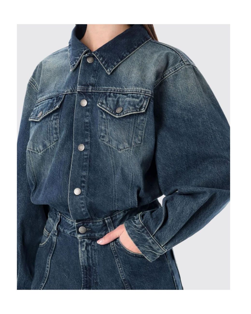Haikure Blue Denim Long-Sleeved Jumpsuit