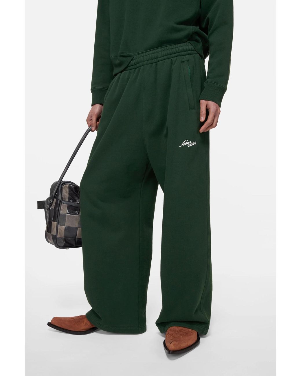 Acne Green Fleece Logo Sweatpants for men