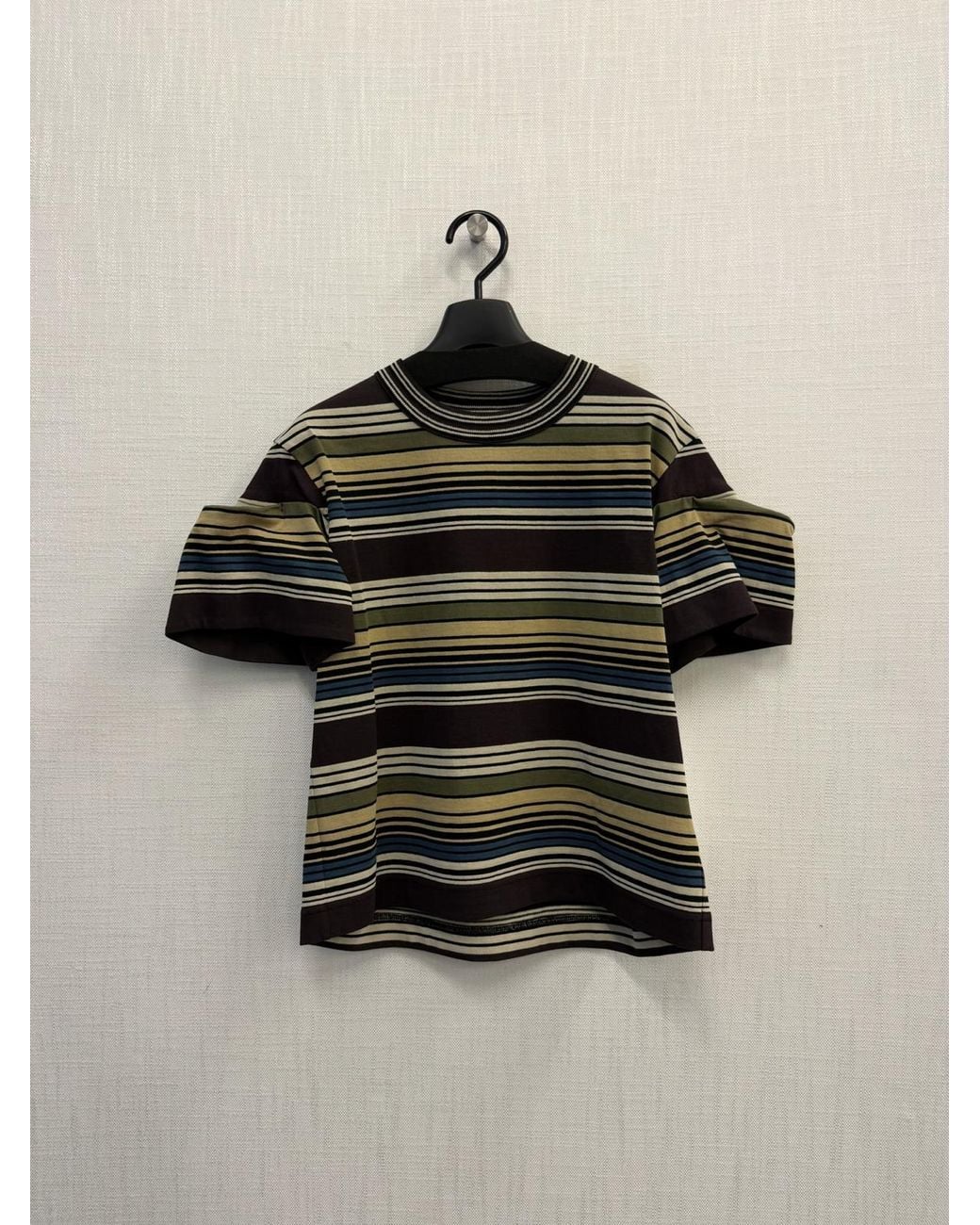 Sacai Green Striped T-Shirt