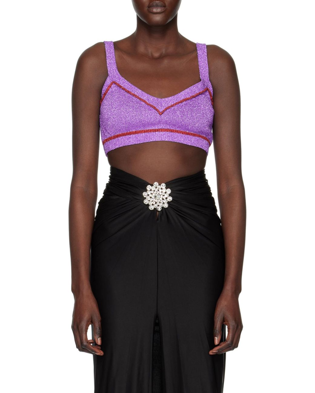 Rabanne Purple Metallic Knit Cropped Top