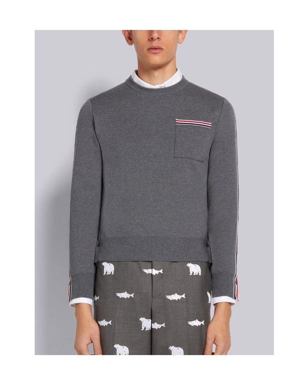 Thom Browne Gray Round-Neck Sweater for men