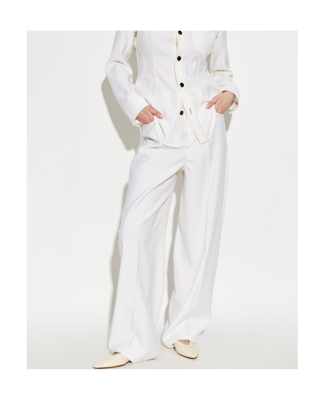 Bottega Veneta White Straight Leg Trousers