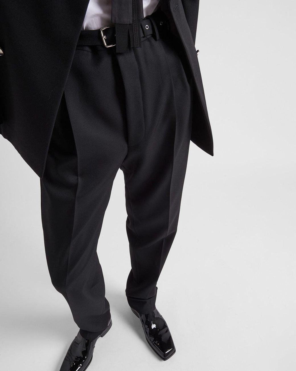 Prada Black Mid-Rise Belted Straight-Leg Trousers for men