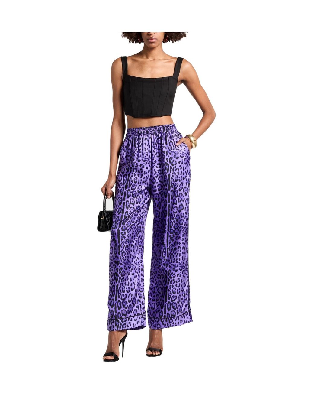 Dolce & Gabbana Purple Leopard Print Casual Trousers