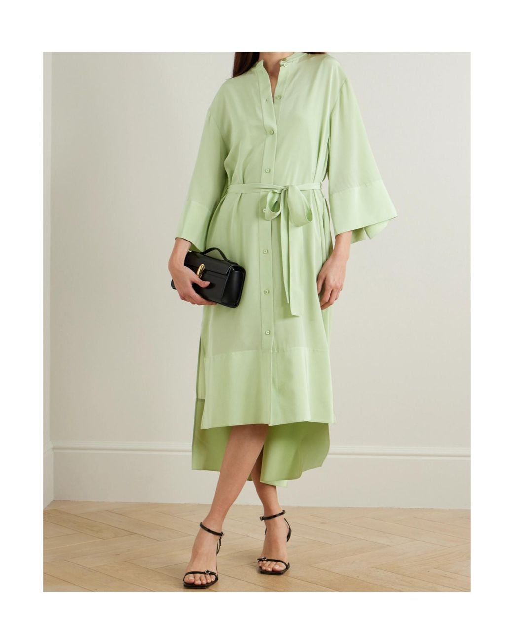 Joseph Green Darious Belted Pleated Silk-Crepe Midi Dress