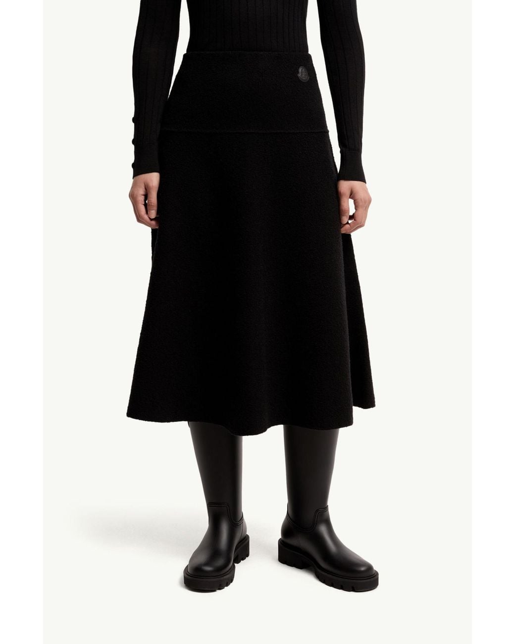 Moncler Black Bouclé Wool Blend Midi Skirt
