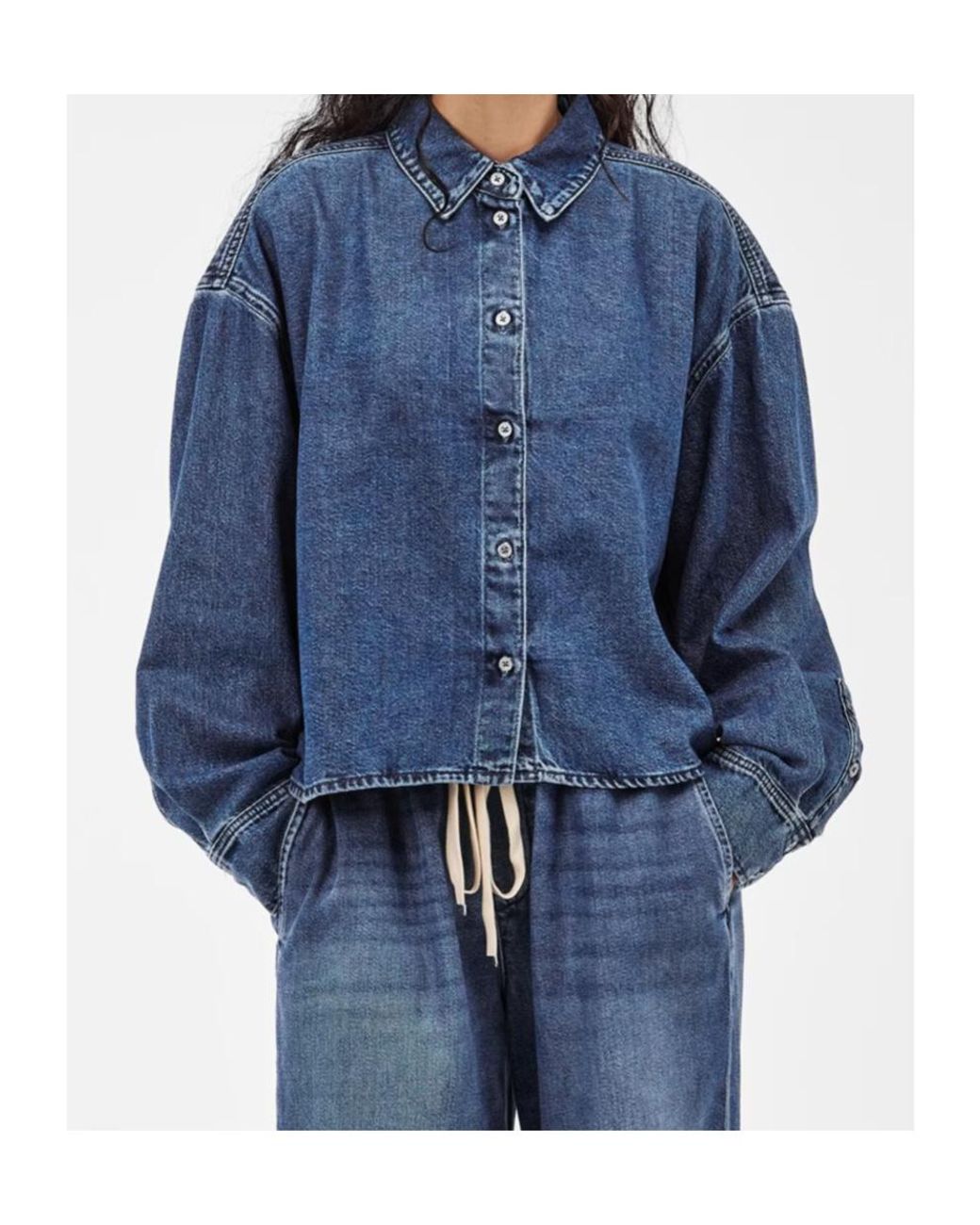 7 For All Mankind Blue Nina Long-Sleeve Denim Shirt