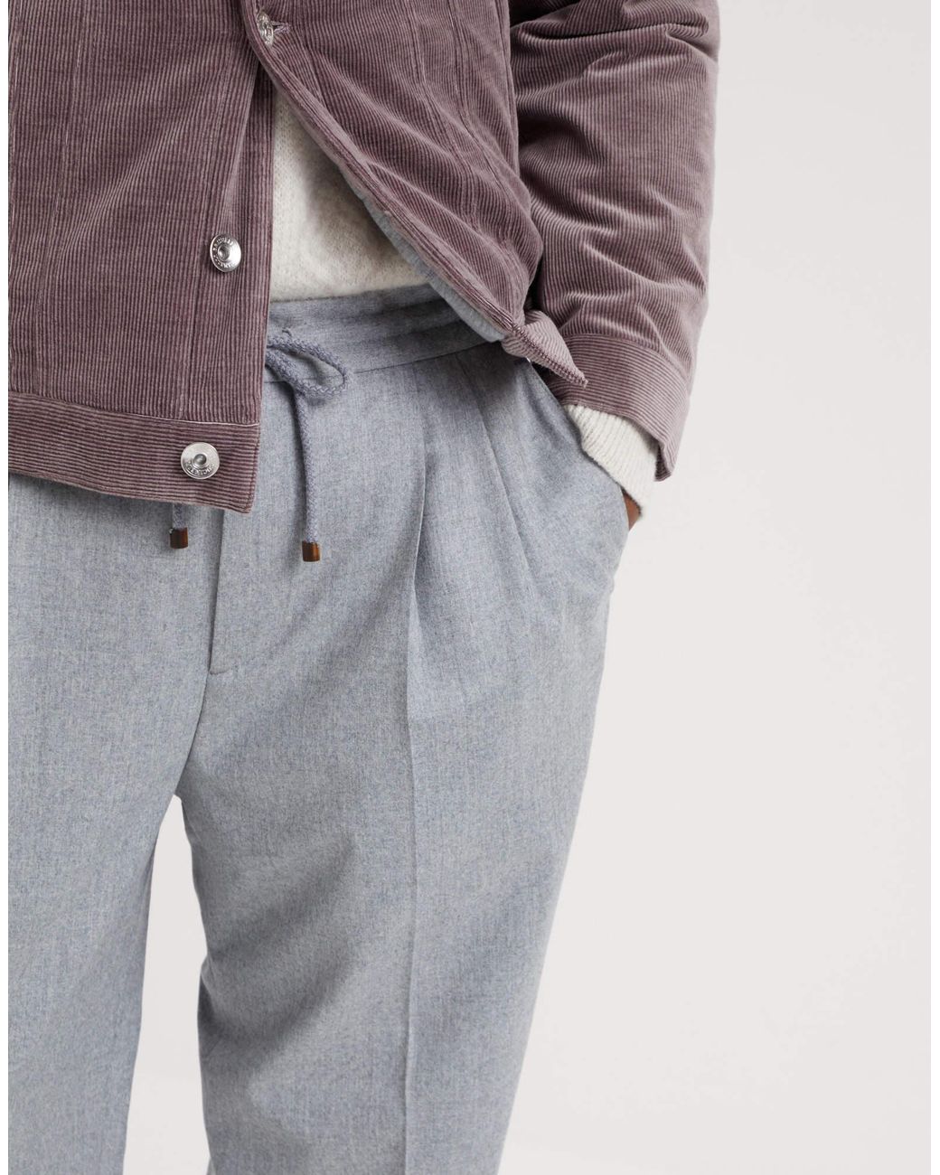 Brunello Cucinelli Gray Pleated Tapered Leg Trousers for men