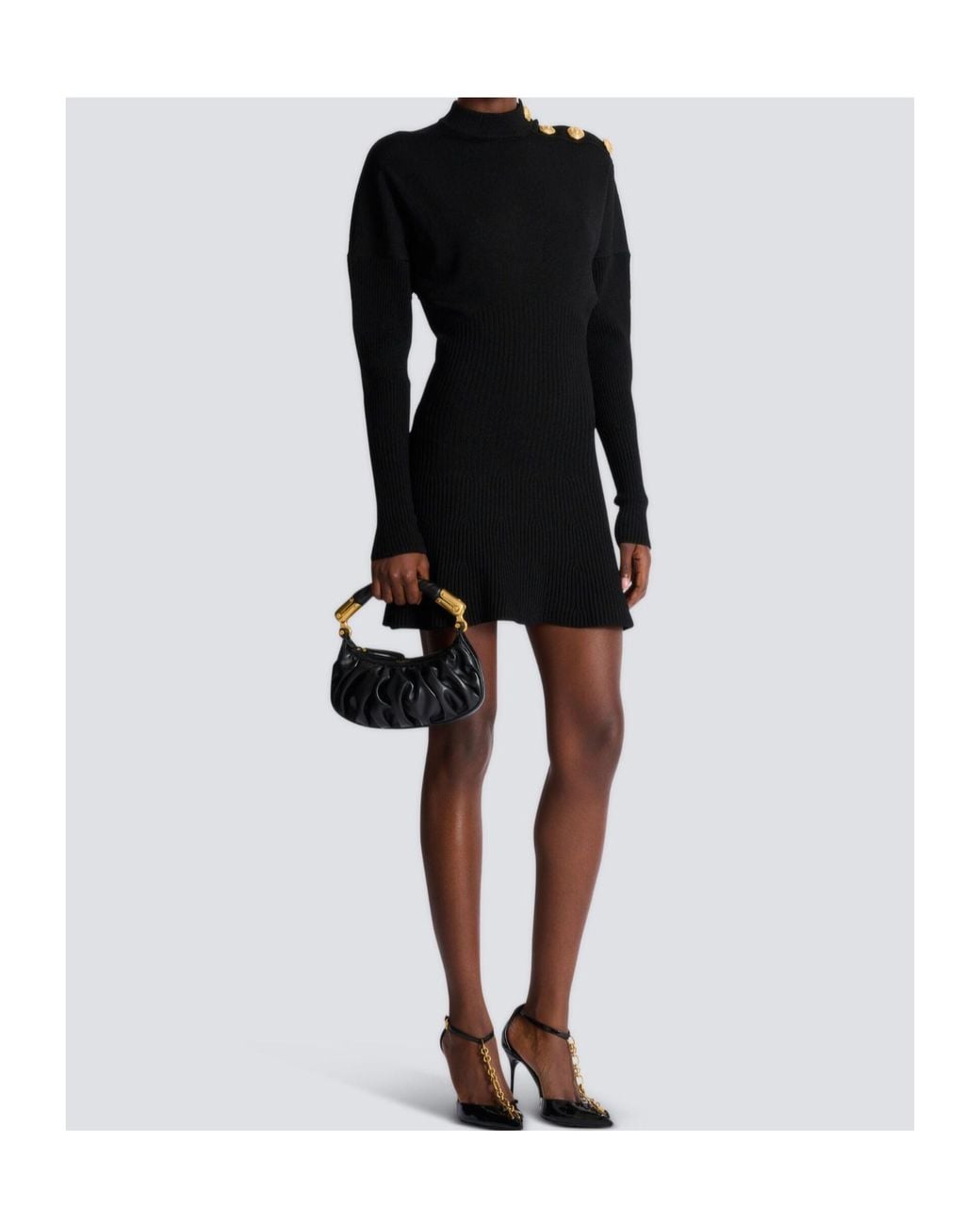 Balmain Black Short Flared Knit Dress