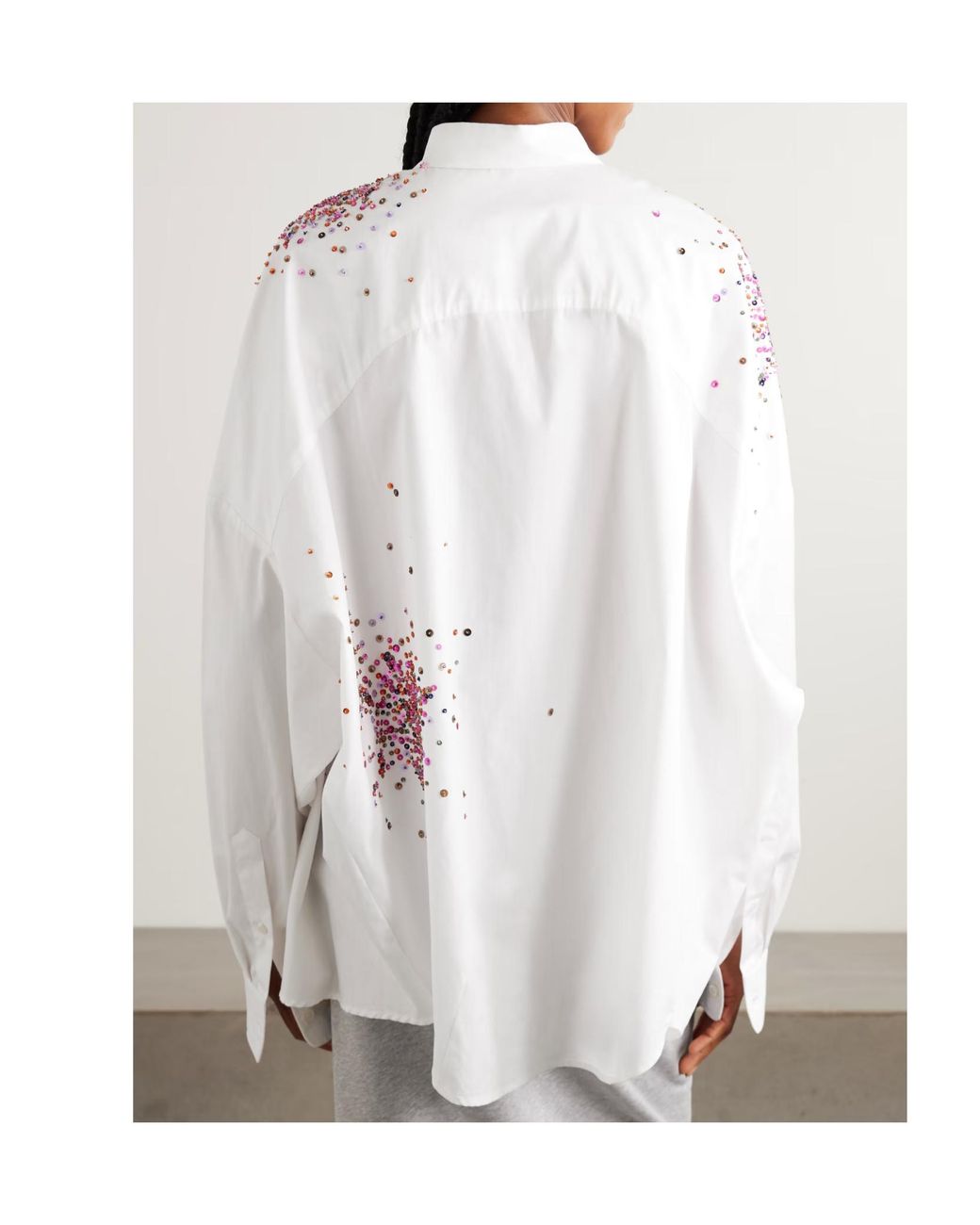 Dries Van Noten White Oversized Embellished Cotton Oxford Shirt