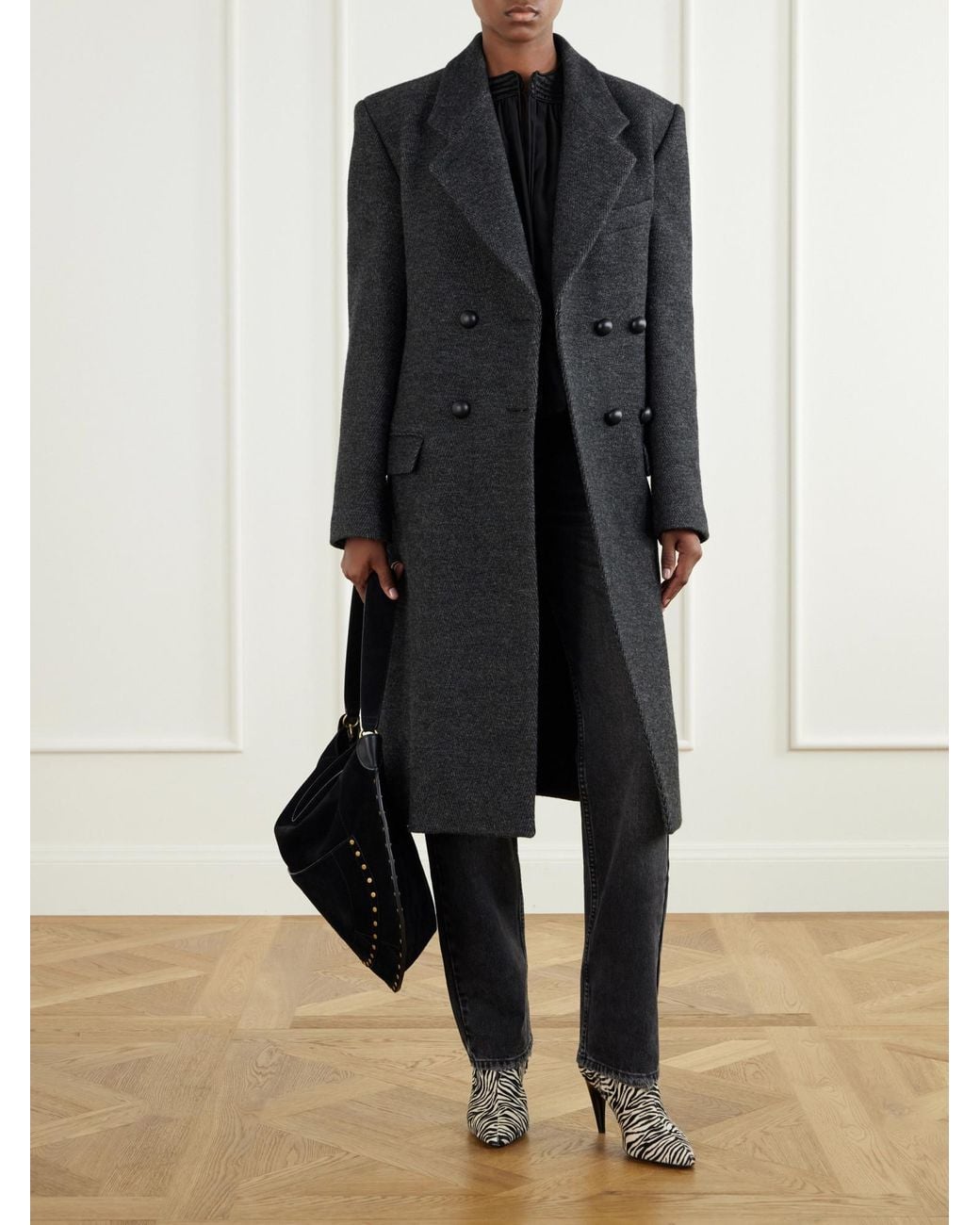 Isabel Marant Black Double-Breasted Wool And Cotton-Blend Coat