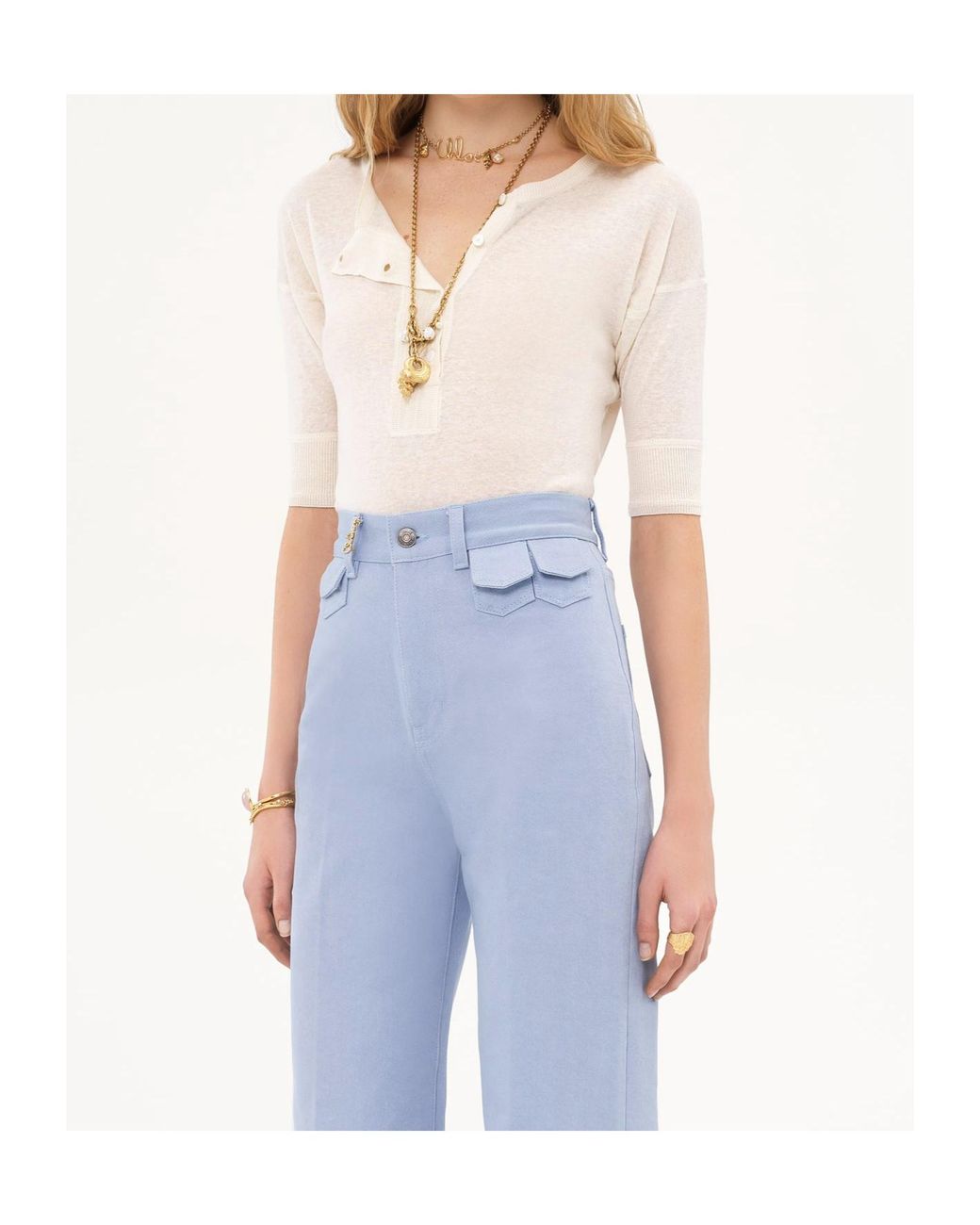 Chloé White Chloé Short-Sleeved Henley Shirt