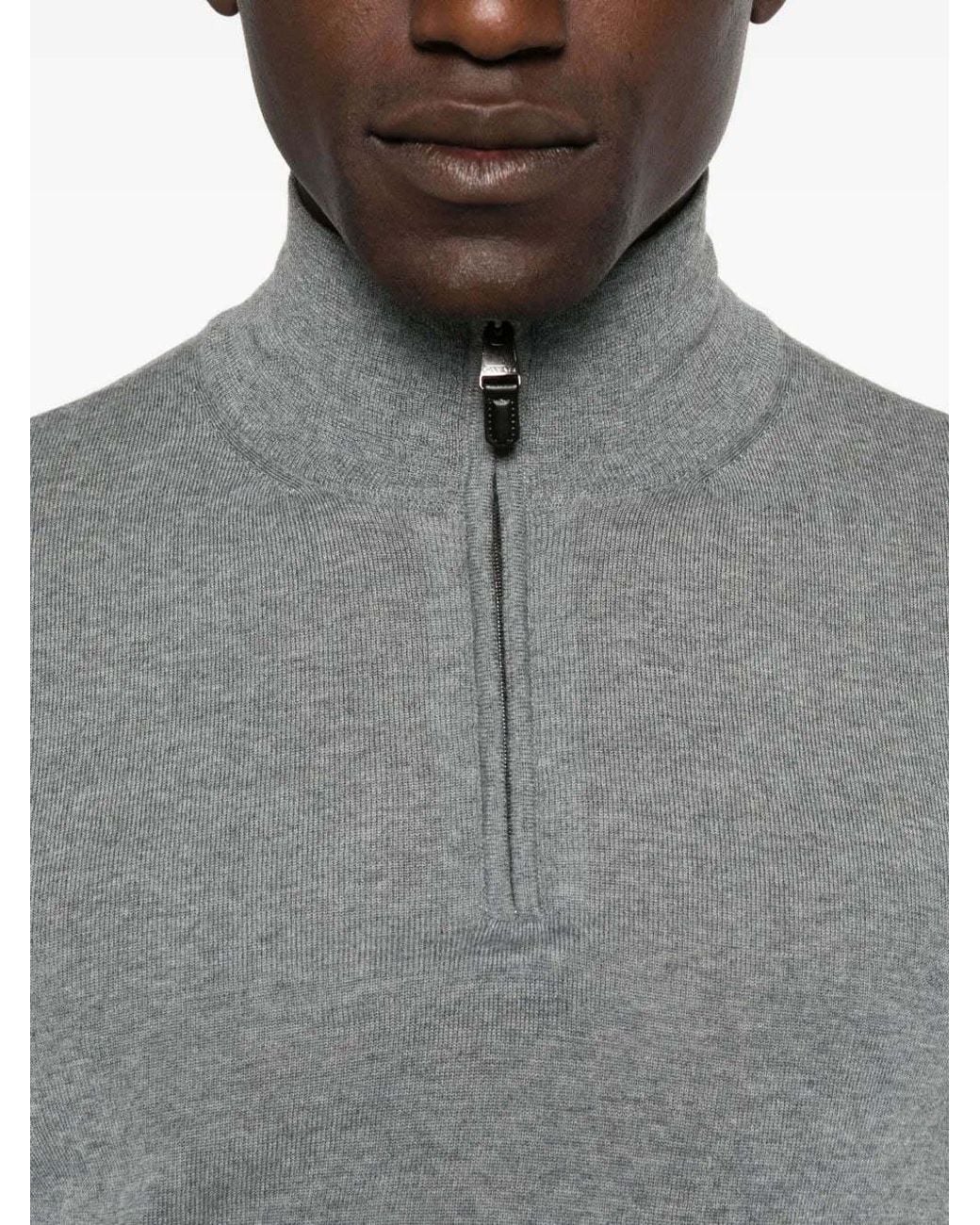 Canali Gray Half-Zip Wool Sweater for men