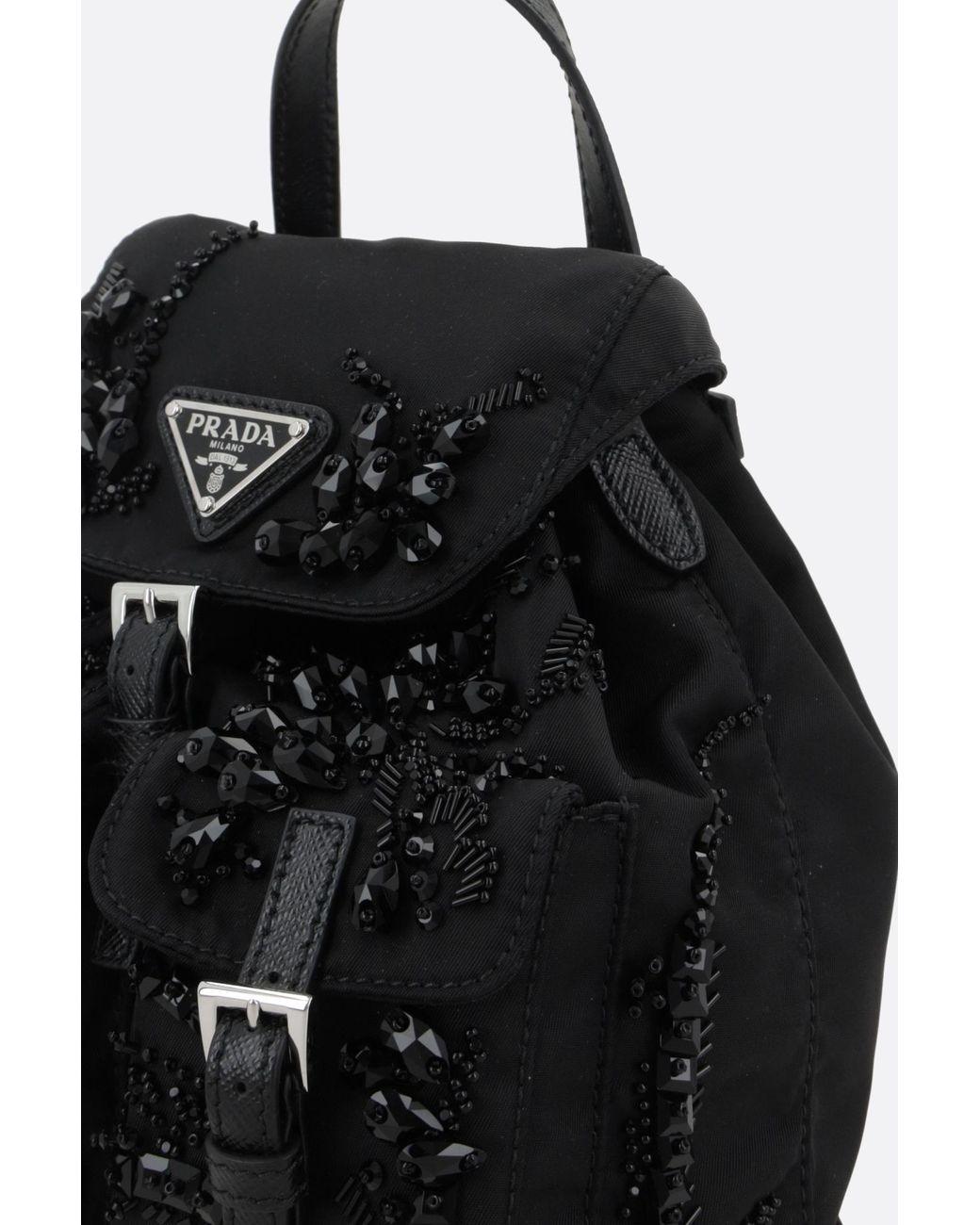 Prada Black Enamel Triangle-Logo Backpack