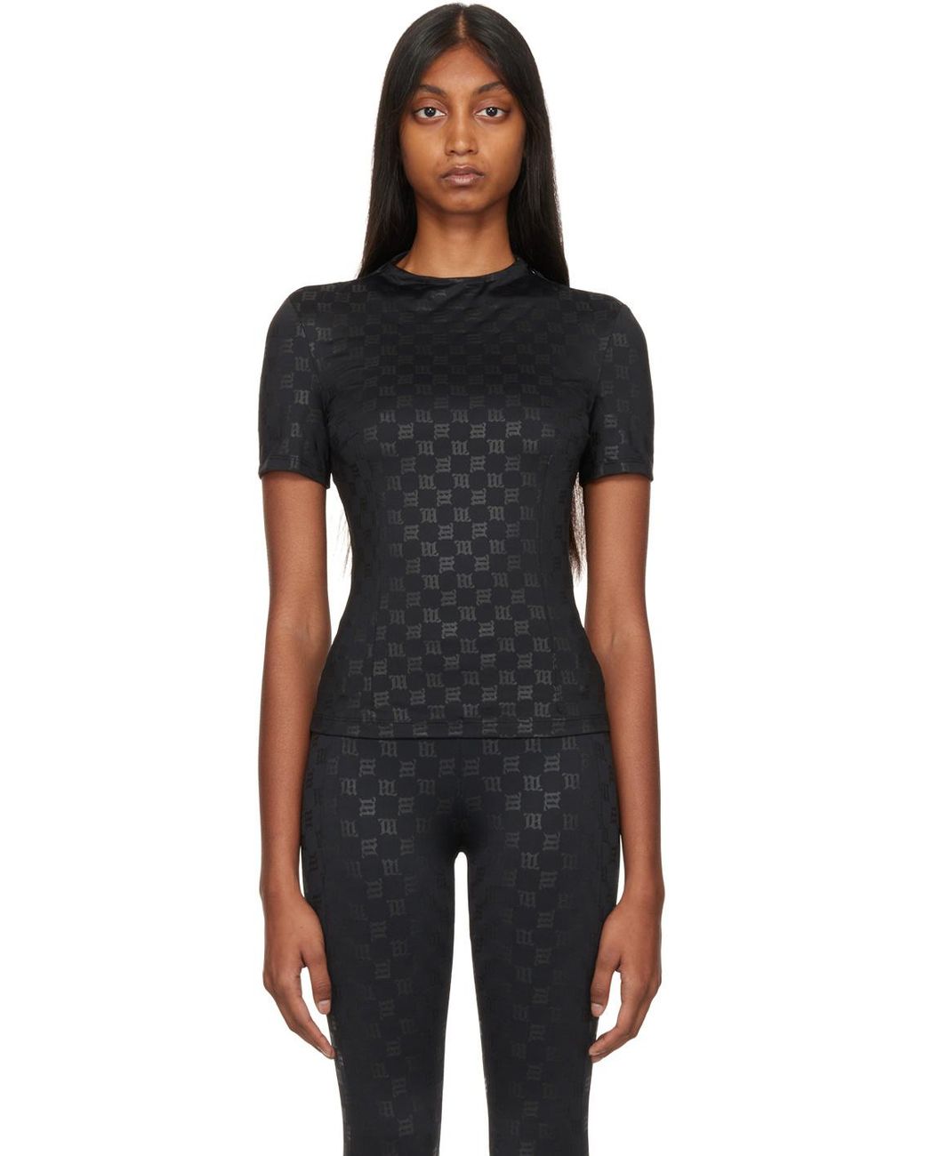 M I S B H V Black Monogram Mockneck T-Shirt