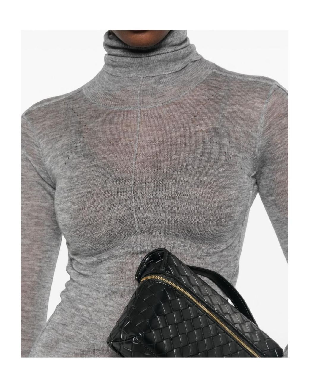 Elisabetta Franchi Gray Roll-Neck Wool Top