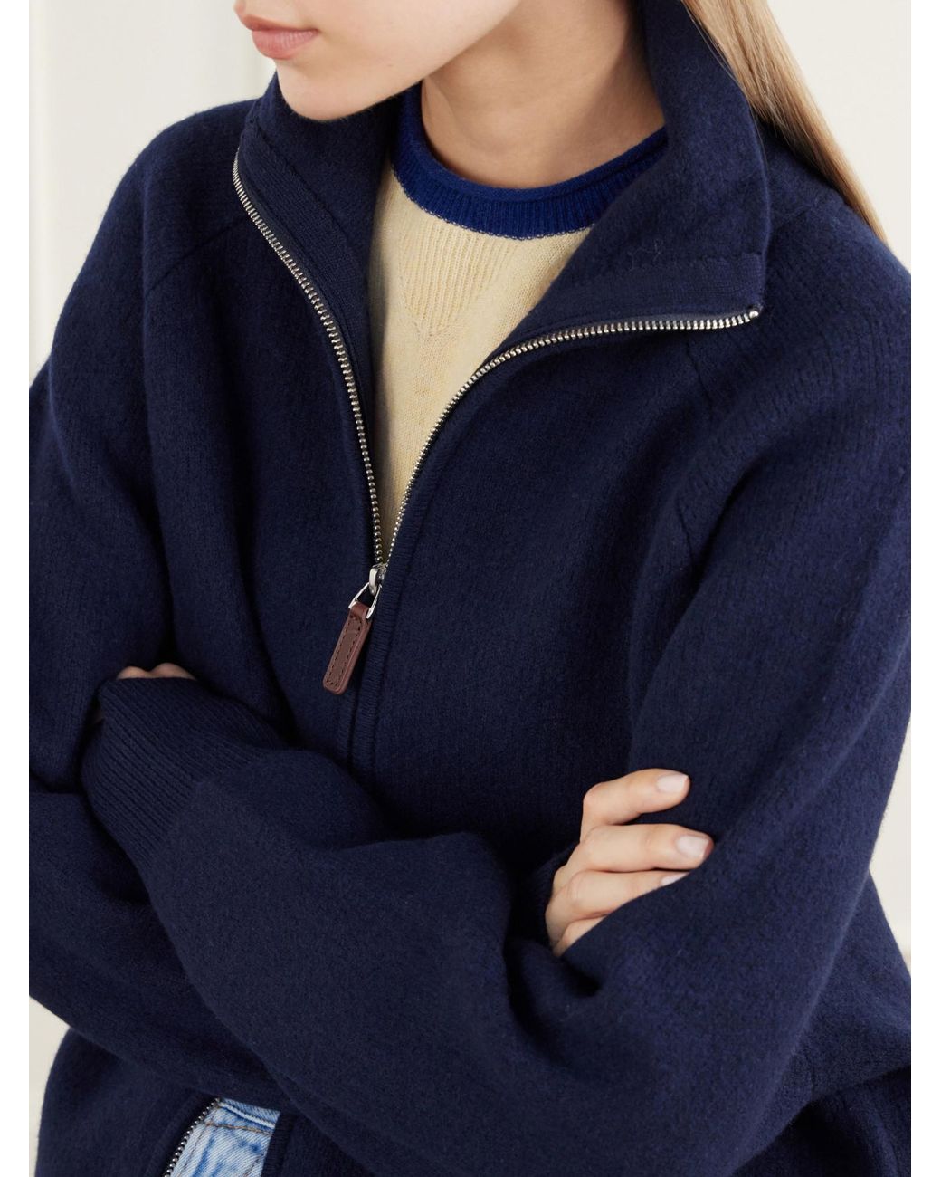 Guest In Residence Blue Rib-Trimmed Felted Jacket