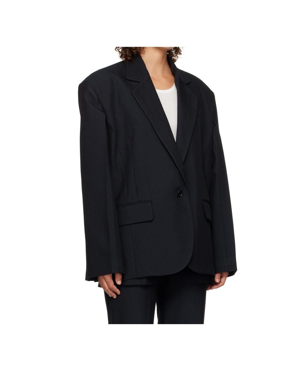 Pushbutton Blue Open Back Cape Suit Jacket