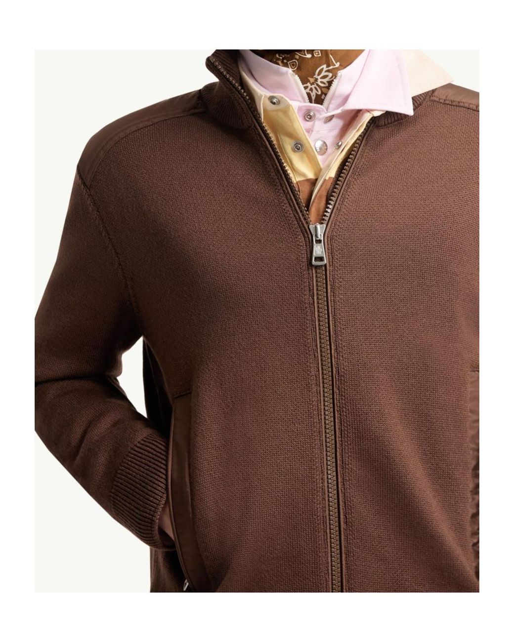 Moncler Brown Logo Patch High-Neck Cardigan for men