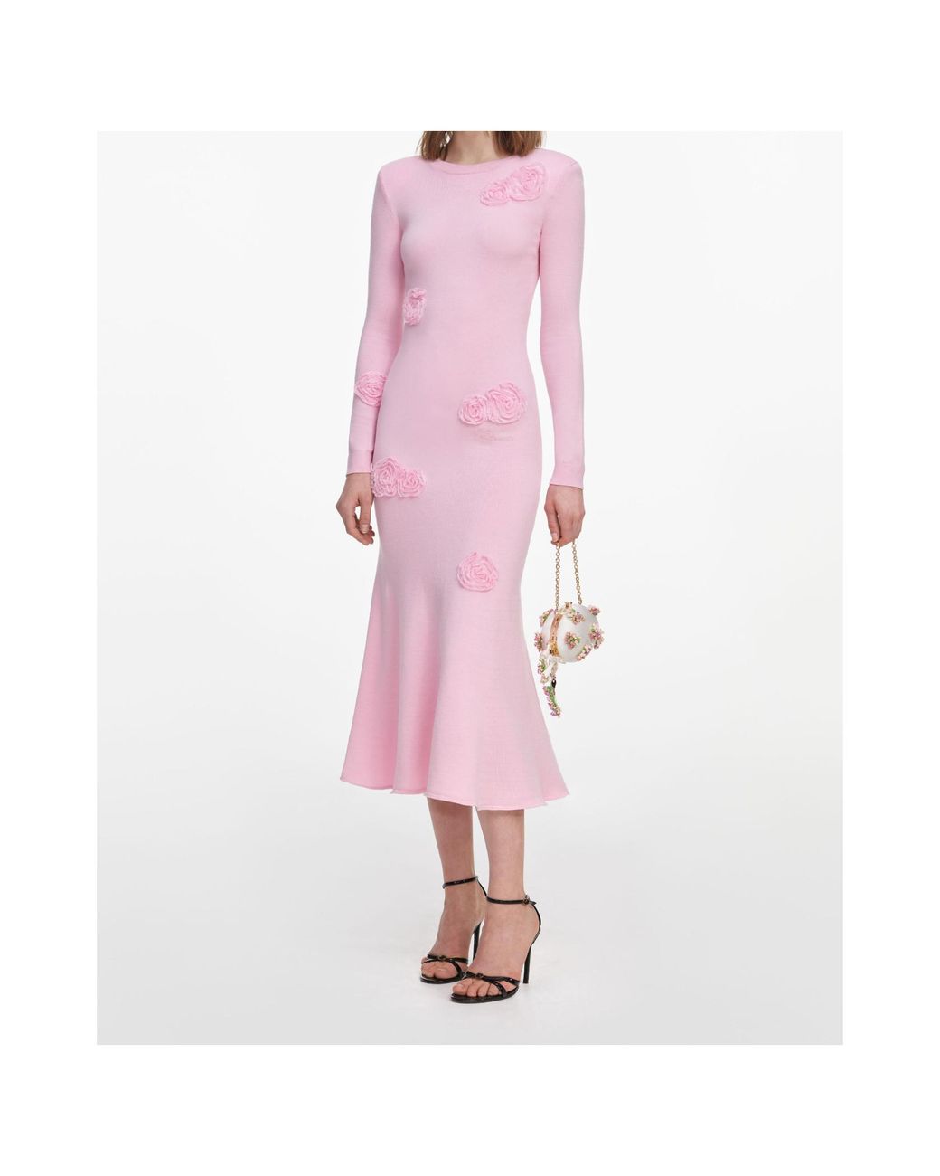 Self-Portrait Pink Flower Knit Midi Dress