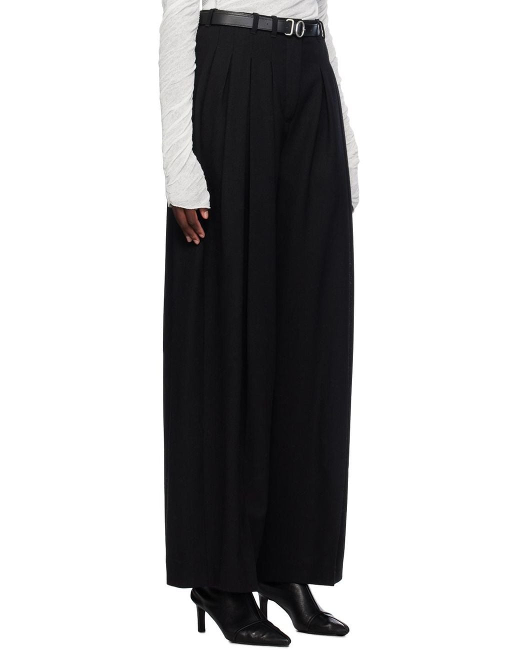 Jil Sander Black Belted Pleated Trousers