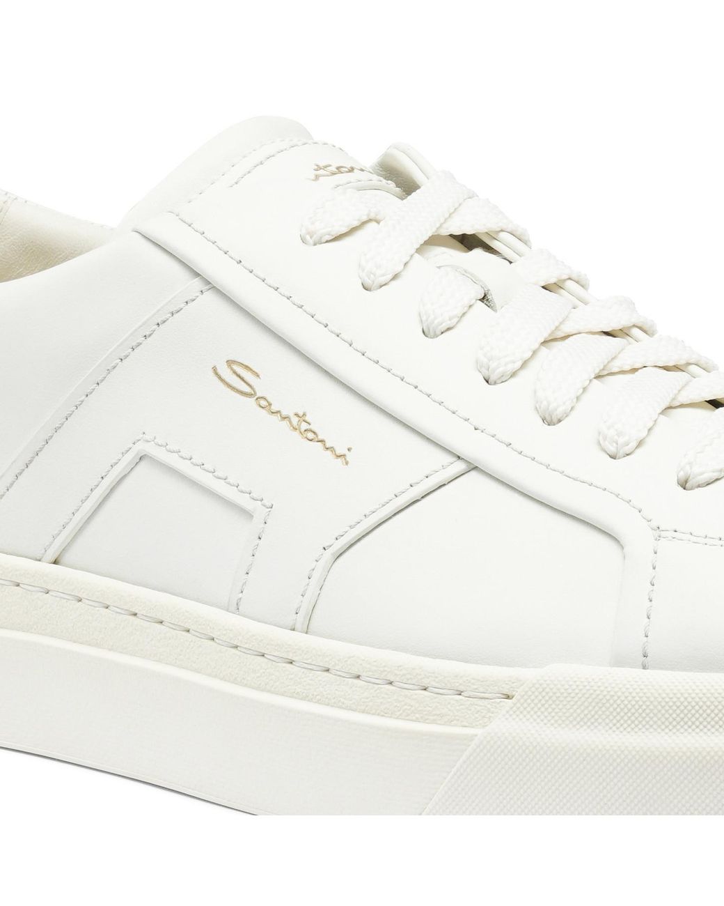Santoni White Double Buckle Lace-Up Sneakers for men