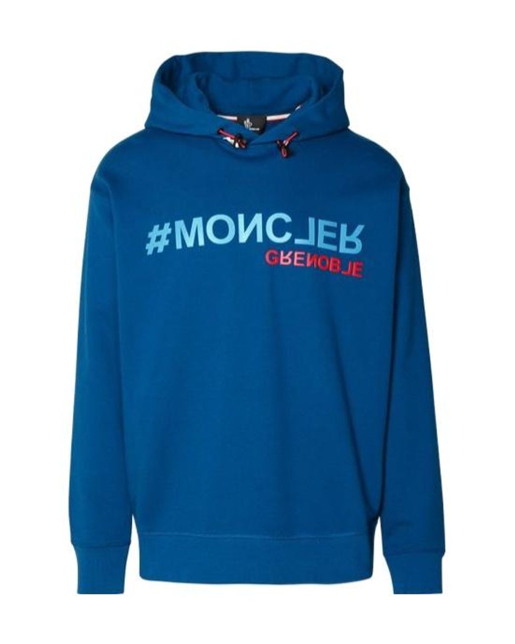 Moncler Blue Grenoble Logo Printed Jersey Hoodie for men