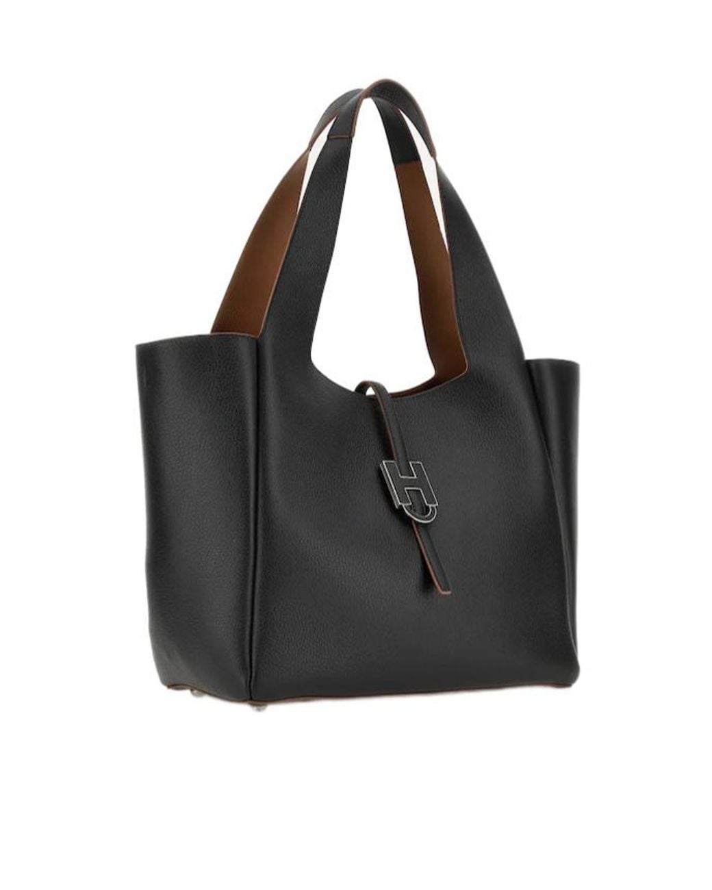 Hogan Black Trend Logo Plaque Tote Bag