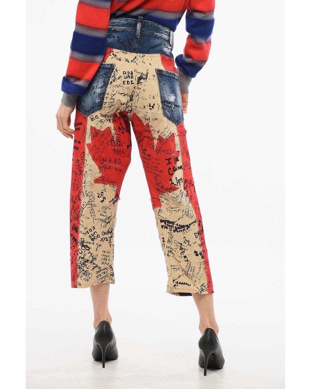 DSquared² Red Kawaii Fit Patchwork Jeans