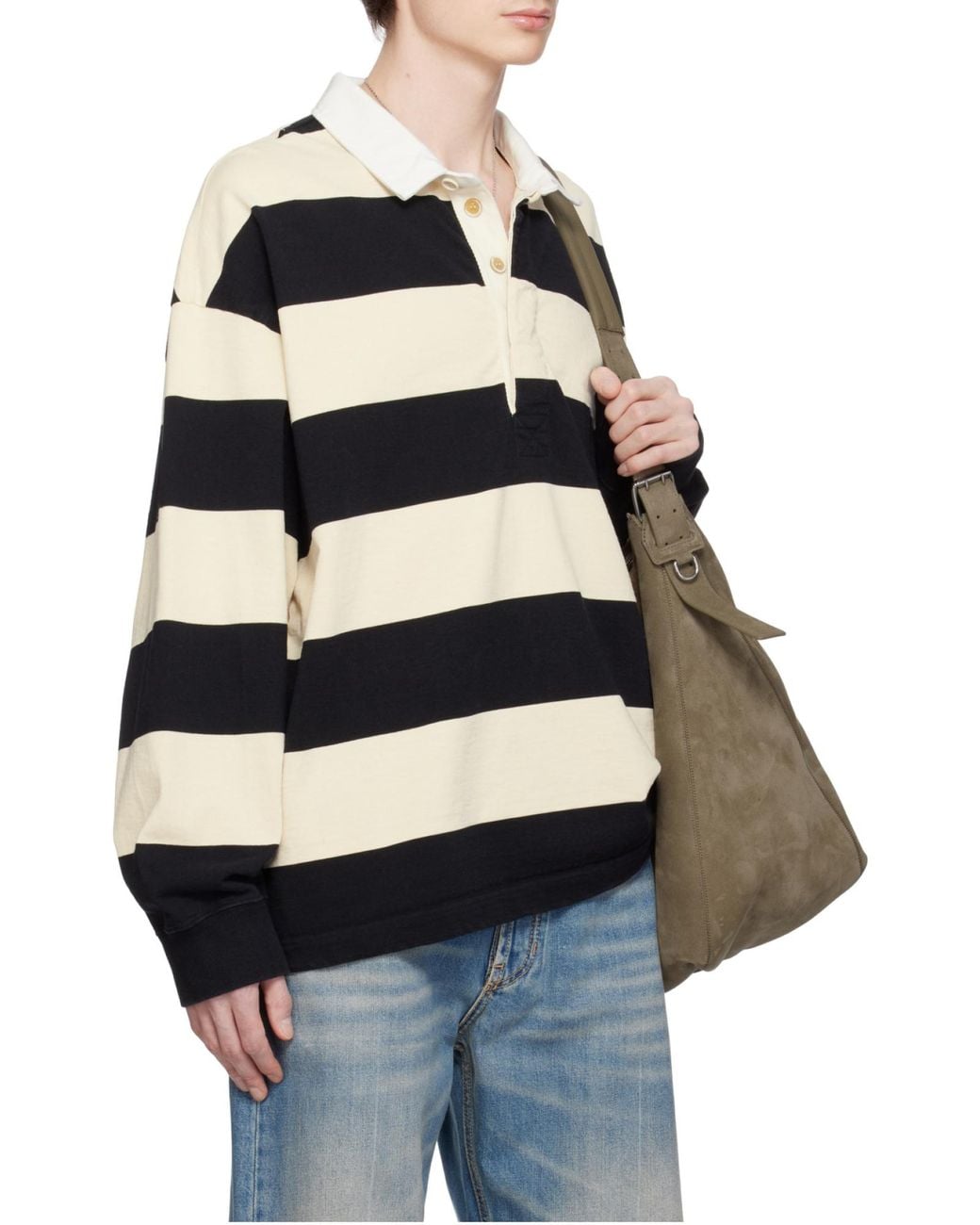 McQueen Black Oversized Striped Polo Shirt for men