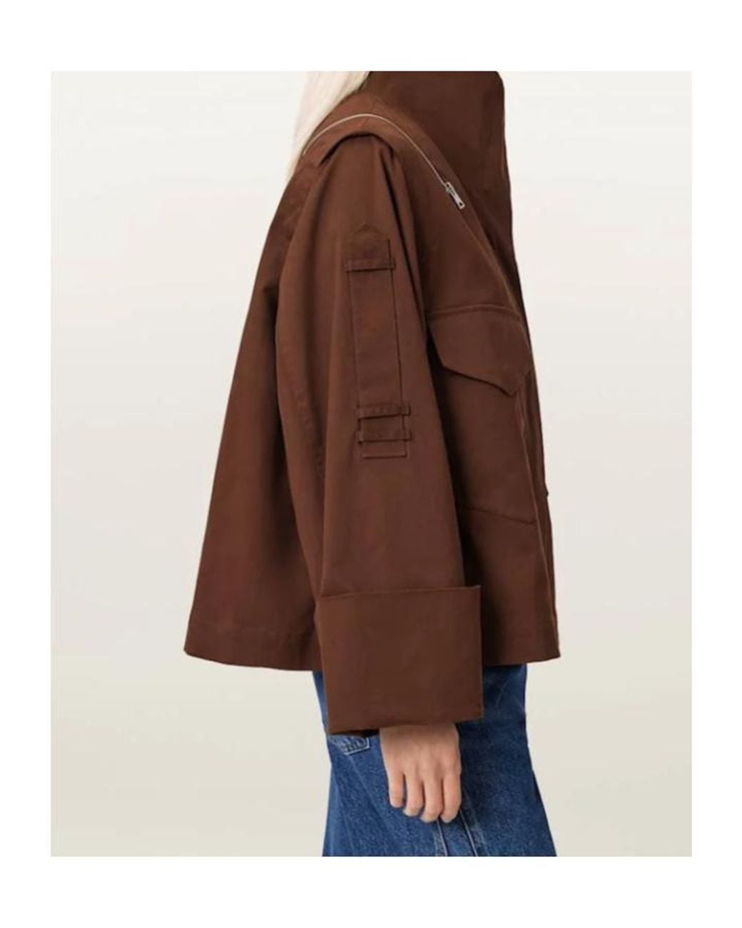 AllSaints Brown Leighton Zip-Detail High-Neck Jacket