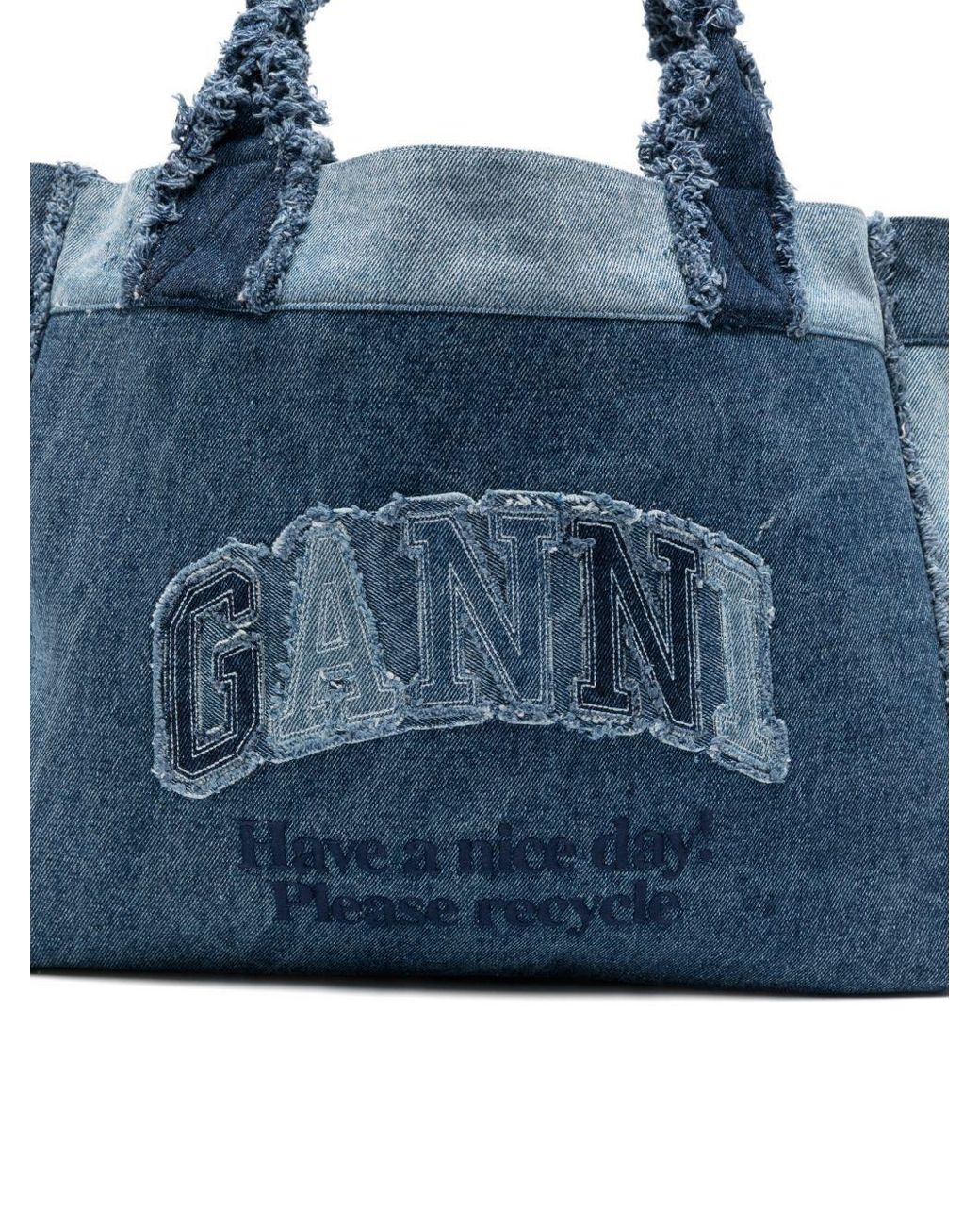 Ganni Blue Medium Trapeze Denim Tote Bag